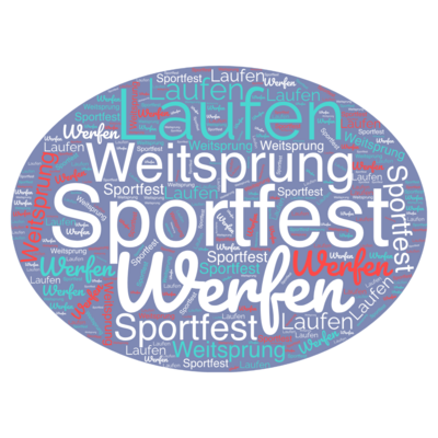 Bild vergr&ouml;&szlig;ern: Die W&ouml;rter Sportfest, Werfen, Laufen, Weitsprung und Spa&szlig; als Wortwolke
