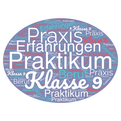 Bild vergr&ouml;&szlig;ern: Die W&ouml;rter Praktikum, Klasse 9, Praxis, Erfahrungen und Beruf als Wortwolke