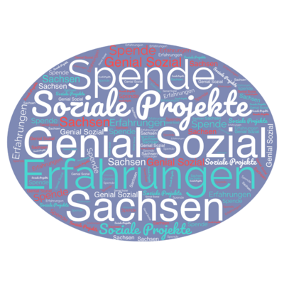Bild vergr&ouml;&szlig;ern: Die W&ouml;rte Genial Sozial, Spenden, Sachsen, Erfahrungen als Wortwolke, Soziale Projekte
